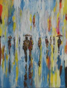 Letný dážď v meste, 80x60cm, akryl, plátno, 2015
